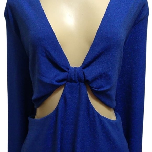 NWT Women's Long Sleeve Cut Out Lurex Bodycon Dress Blue - Wild Fable S/L/1X/2X - Picture 6 of 6